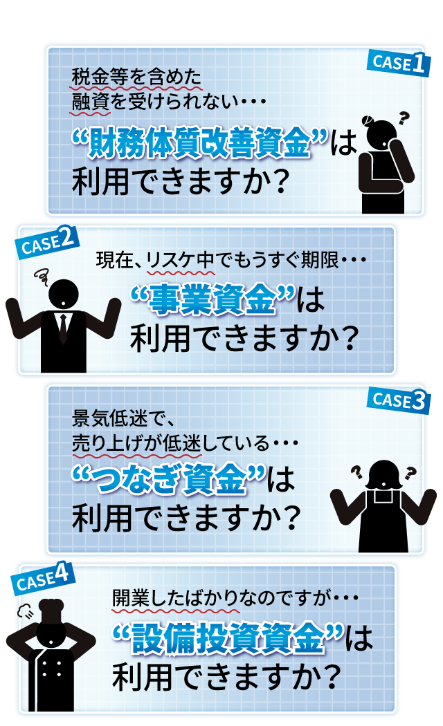 “運転資金”“事業資金”“つなぎ資金”“設備投資資金”